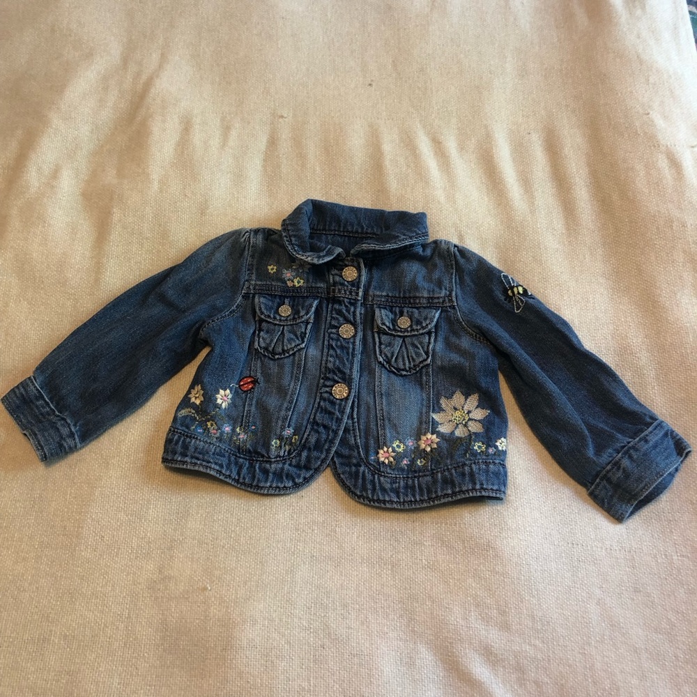 Gap Embroidered jean jacket size 6-12 months.